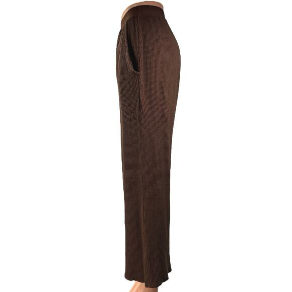 Set Active Women's Brown Waffle Knit Pull On Pocket Wide Leg Trousers Pants Sz M - Picture 2 of 5
